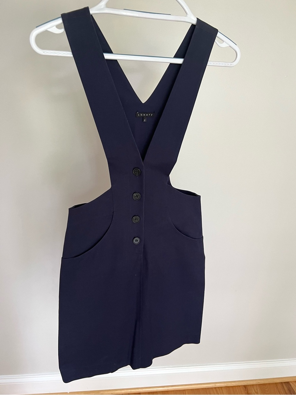 Theory Navy Button-Front Pinafore Dress